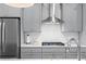 Updated kitchen featuring gray cabinetry, stainless steel appliances, and a sleek backsplash at 3933 Danube Ln # 224, Atlanta, GA 30339