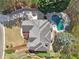 Aerial view of a well-maintained home with a pool, a meticulously designed backyard, and lush landscaping at 4215 Homestead Ridge Dr, Cumming, GA 30041