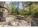 Secluded backyard with flagstone patio, lush landscaping, and mature trees at 637 Linwood Ne Ave, Atlanta, GA 30306