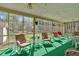 Relaxing screened porch with seating, views of the backyard, and green carpet at 4670 Sundridge Trl, Fairburn, GA 30213