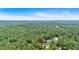 A high aerial shot shows the property nestled in a lush forest, giving it a secluded, private feel at 8166 N Pine Cone Dr, Villa Rica, GA 30180