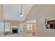 Spacious living room with vaulted ceilings, brick fireplace and lots of light at 8166 N Pine Cone Dr, Villa Rica, GA 30180