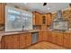 Charming kitchen featuring wooden cabinets, granite counters, and tile backsplash at 241 Rose Ridge Dr, Canton, GA 30115