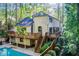 Backyard view of the home with pool and a large deck at 4983 Odins Way, Marietta, GA 30068