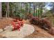 Two red Adirondack chairs on a brick patio in the manicured backyard at 8920 Willowbrae Ln, Roswell, GA 30076
