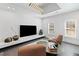 Modern living room with a large TV, contemporary lighting, and comfortable seating at 8610 Sentinae Chase Dr, Roswell, GA 30076