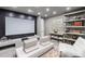 Modern media room featuring a large screen, comfortable seating, and stylish shelving at 8610 Sentinae Chase Dr, Roswell, GA 30076