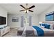 Beautiful bedroom with a large bed, blue accents, modern decor, and bright windows at 222 Alton Cir, Villa Rica, GA 30180