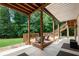 Covered outdoor patio with comfortable seating, perfect for relaxing and enjoying the serene backyard view at 244 Cedar Ridge Way, Dallas, GA 30157