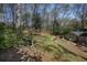 Spacious backyard with mature trees, grassy lawn and play area at 7130 Spalding Ne Ct, Atlanta, GA 30328