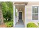 Close-up of a cozy front porch with a black front door and overhead lighting at 3987 Bayside Cir, Atlanta, GA 30340