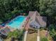 Aerial shot showcasing the pool and surrounding clubhouse, set amongst a lush, green landscape at 1098 Central Park Rd, Decatur, GA 30033