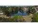Aerial view showcasing a serene pond surrounded by mature trees and neighborhood homes in the background at 2688 Autumn Ridge Ln, Lawrenceville, GA 30044