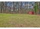 Large, private backyard with a storage shed nestled among mature trees, providing ample space at 3441 Palace Ct, Tucker, GA 30084