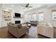 Bright living room featuring a fireplace, built-in bookshelves, and comfortable seating arrangement at 3515 Montebello Pkwy, Cumming, GA 30028