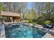 Swimming pool with sun loungers, featuring a pool house with a bar at 710 E Northway Ln, Atlanta, GA 30342