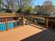 Beautiful wooden deck overlooking a backyard with an in-ground pool, offering an ideal space for outdoor entertaining at 321 Roses Creek Dr, Lawrenceville, GA 30044