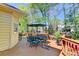 Inviting outdoor back deck with a dining set and mature trees at 865 Mount Katahdin Trl, Johns Creek, GA 30022