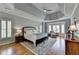 Spacious main bedroom features a tray ceiling, hardwood floors, and neutral walls at 955 Bishopswood Pl, Johns Creek, GA 30022