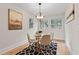 Charming dining nook with modern lighting fixture, three windows, and geometric patterned area rug at 1890 Spalding Dr, Atlanta, GA 30350