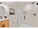 Modern bathroom with glass enclosed shower, stylish vanity, and contemporary fixtures at 244 Birch St, Atlanta, GA 30354