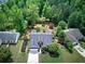 Aerial view of a single-Gathering home with lush landscaping, fenced backyard, and a long driveway at 29 Fern Leaf Ct, Dallas, GA 30157