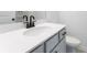 Bathroom featuring light grey cabinets, white countertops and black hardware at 95 Wilder Ridge Way, Lawrenceville, GA 30044