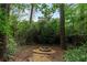 Backyard fire pit is surrounded by mature trees and landscaping at 3185 Laventure Dr, Chamblee, GA 30341