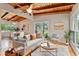 Bright living room with wood beam ceiling, neutral decor, and lots of windows offers a comfortable living space at 3185 Laventure Dr, Chamblee, GA 30341