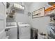 Functional laundry room with washer, dryer, and ample storage space on wire shelving at 4064 Comanche Dr, Tucker, GA 30084
