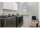 Well-lit laundry room featuring modern stainless steel washer and dryer set and a window at 3308 Pate Rd, Snellville, GA 30078