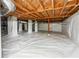 Spacious basement with reinforced pillars, vapor barrier, and wooden rafters at 4290 Chestnut Grove Ln, Austell, GA 30106