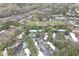 Aerial view of community with mature trees surrounding townhomes and a pool at 115 Woodmere Nw Sq # 115, Atlanta, GA 30327