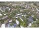 Aerial view of townhomes surrounded by mature trees; features parking and partial lake views at 115 Woodmere Nw Sq # 115, Atlanta, GA 30327