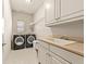 Functional laundry room with modern washer and dryer, sink and storage at 4782 Lakeway, Alpharetta, GA 30005