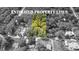 Aerial view of a wooded property with highlighted property lines in a suburban neighborhood setting at 159 Forest Ave, Social Circle, GA 30025