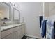 Updated bathroom featuring a double vanity with granite countertops and modern fixtures at 138 Elysian Nw Way, Atlanta, GA 30327