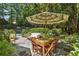 Spacious outdoor patio with a dining area, a seating area, and lush greenery perfect for entertaining and relaxation at 4590 Lake Forrest Nw Dr, Atlanta, GA 30342
