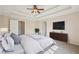 Cozy primary bedroom with a tray ceiling and decor, plus television at 4940 Hanna Kate Ct, Cumming, GA 30028