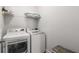 Efficient laundry room equipped with a modern washer and dryer and storage space at 1157 Hannaford Ln, Johns Creek, GA 30097