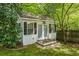 Charming outbuilding with double doors and a small porch, nestled in a lush green backyard at 1123 Seaboard Nw Ave, Atlanta, GA 30318