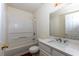 Full bathroom offers tub, shower, and vanity with solid surface countertop at 137 Venture Path, Hiram, GA 30141