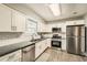 The kitchen featuring stainless steel appliances, white cabinets, and a subway tile backsplash at 9053 Franklin Ct, Jonesboro, GA 30238