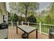 Wonderful outdoor area to relax or entertain guests on this home's back deck with wooded view and grill at 4995 Hyde Ct, Cumming, GA 30040