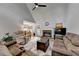 Cozy living room with plush sofas, a ceiling fan, and an area rug on hardwood floors at 4995 Hyde Ct, Cumming, GA 30040