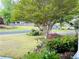 Landscaped front yard featuring a mature tree, lush green lawn, and vibrant flower beds, enhancing curb appeal at 9030 Brockham Way, Johns Creek, GA 30022