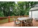 Spacious wooden deck with outdoor dining set, surrounded by lush trees and serene views at 3776 N Stratford Ne Rd, Atlanta, GA 30342