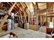Exposed beams create a unique architectural design in this unfinished attic space, ready for customization and storage at 241 Orchards Cir, Woodstock, GA 30188