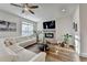 Cozy living room with a fireplace, TV, comfortable sofa, and natural light at 2225 Nena Way, Tucker, GA 30084