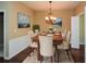 Elegant dining room featuring a chandelier, wainscoting, and a wooden table with seating for six at 2368 Barrett Cottage # 17, Marietta, GA 30066